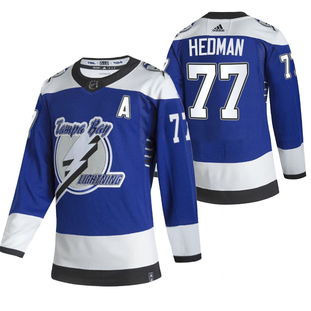 Cheap 2021 Adidias Tampa Bay Lightning 77 Victor Hedman Blue Men Reverse Retro Alternate NHL Jersey